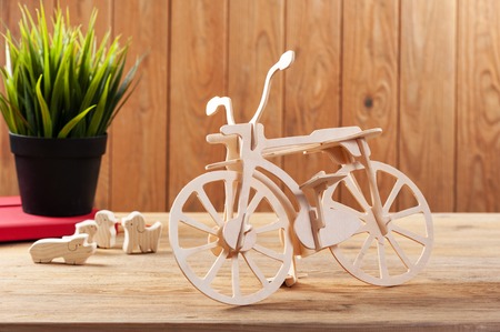 Balsa wood bicycle model kits, Hobby and leisure conceptの写真素材
