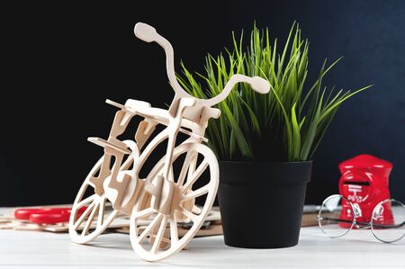 Balsa wood bicycle model kits, Hobby and leisure conceptの写真素材