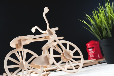 Balsa wood bicycle model kits, Hobby and leisure conceptの写真素材
