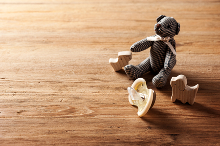 closeup new yellow baby pacifier, silicone nipple. Pacifier also call dummy or binky or soother or teether. Childcare concept.の写真素材