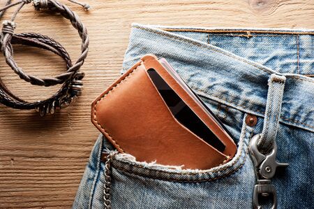 men's leather accessory, handmade vegetable tanned leather minimalist wallet