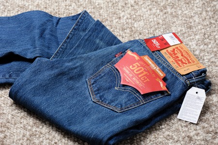 BANGKOK, THAILAND - APRIL 25, 2017: Close up of the details of new LEVI'S 501CT (Customized and...