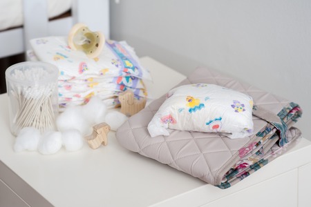 baby disposable diapers, newborn and baby hygiene conceptの写真素材