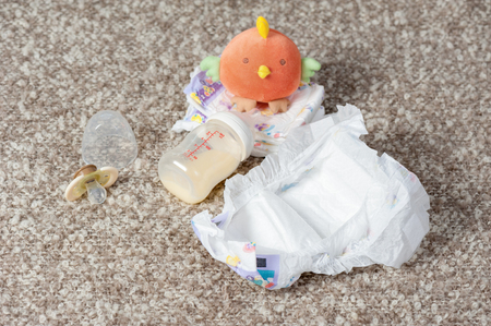baby disposable diapers, newborn and baby hygiene conceptの写真素材