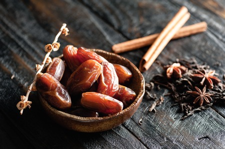 closeup sweet dried date palm fruits or kurma, ramadan (ramazan) food