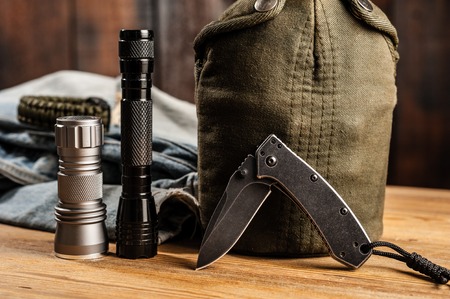 stainless steel pocketknife with blackwash finish on blade and handleの写真素材