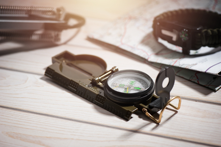 closeup military style of compass for military or camping.の写真素材