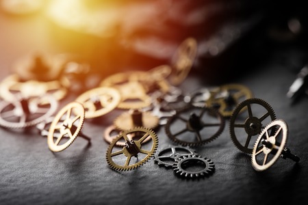 mechanical watch repairing concept. closeup the parts of mechanical wristwatch.の写真素材