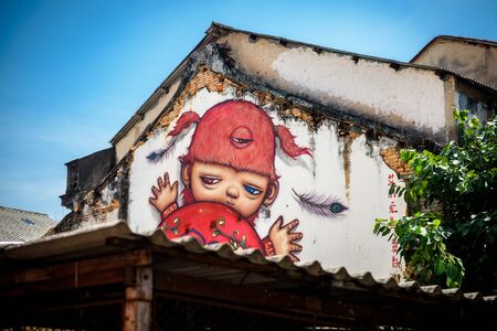 PHUKET, THAILAND - APRIL 19, 2018: Street art in Phuket town, Phuket province, Thailand. Street arts are appearing all over Phuket town.のeditorial素材