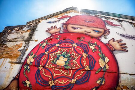 PHUKET, THAILAND - APRIL 19, 2018: Street art in Phuket town, Phuket province, Thailand. Street arts are appearing all over Phuket town.のeditorial素材