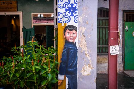 PHUKET, THAILAND - APRIL 19, 2018: Street art in Phuket town, Phuket province, Thailand. Street arts are appearing all over Phuket town.のeditorial素材