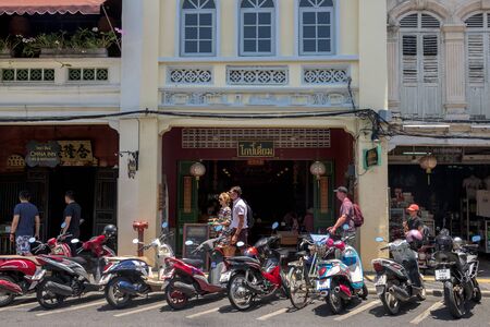 PHUKET, THAILAND - APRIL 19, 2018: Phuket old town with old building in Sino Portuguese style. Phuket old town, is historical town forming part of Phuket City.のeditorial素材