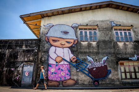 PHUKET, THAILAND - APRIL 19, 2018: Street art in Phuket town, Phuket province, Thailand. Street arts are appearing all over Phuket town.のeditorial素材