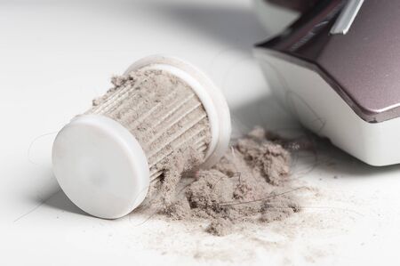 closeup common household dust on HEPA (High efficiency particulate air) filter from the vacuum...