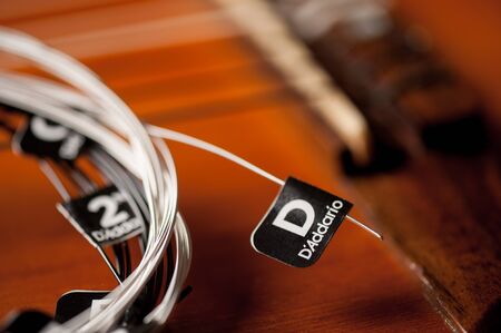 BANGKOK, THAILAND - JULY 03, 2018: Classical guitar strings from D'Addario. D'Addario is a...