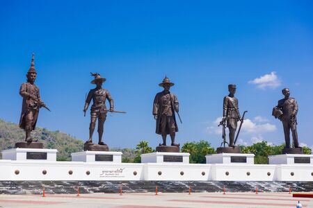 PRACHUAP KHIRI KHAN, THAILAND - APRIL 21, 2018: Monuments of past Thai kings from the Sukhothai period to the current royal house of Chakri at Rajabhakti Park.のeditorial素材