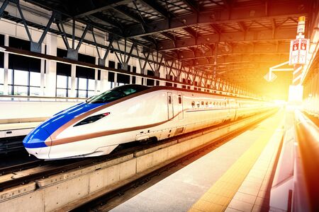 high speed train, bullet train in railway station.のeditorial素材