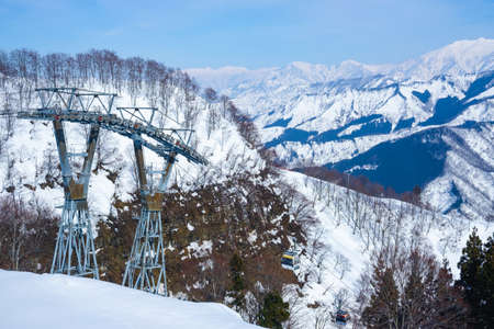 NIIGATA, JAPAN - FEBRUARY 22, 2019: Cable car serve for Gala Yuzawa station to Gala Yuzawa Ski Resort.のeditorial素材