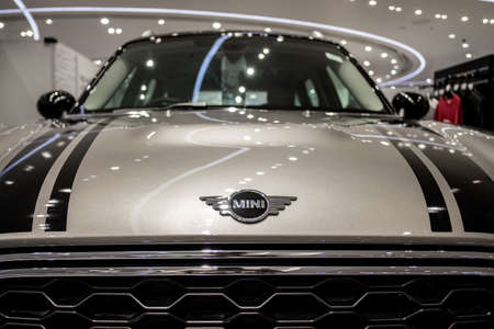 BANGKOK, THAILAND - APRIL 14, 2019: Mini cooper car display in ICONSIAM, Bangkok, Thailand.のeditorial素材