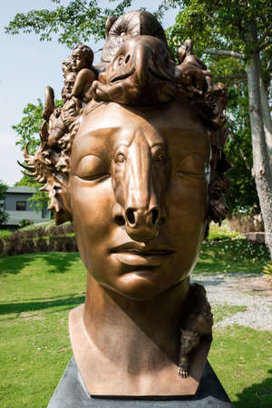 NAKHON RATCHASIMA, THAILAND - APRIL 19, 2019: Sculptures in the garden of Khao Yai Art Museum. The art of Mr. Pongchai Chindasookのeditorial素材