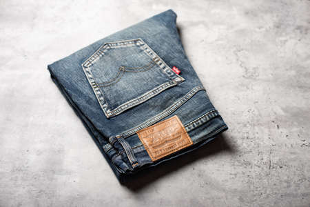 BANGKOK, THAILAND - JUNE 12, 2019: Close up of the details of Levi's Jeans. LEVI'S is a brand name of Levi Strauss and Co, founded in 1853.のeditorial素材