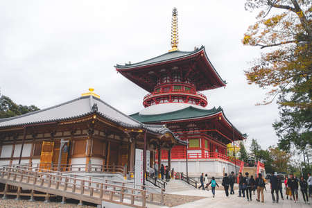 CHIBA, JAPAN - NOVEMBER 03, 2019: The red great pagoda in Naritasan Shinshoji Temple located in central Narita, Chiba, Japan.のeditorial素材