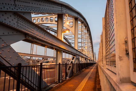 GUNMA, JAPAN - NOVEMBER 04, 2019: Beautiful old steel bridge in Maebashi. Maebashi is a city in the Kanto region of central Japan.のeditorial素材