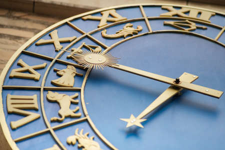 TOKYO, JAPAN - NOVEMBER 06, 2019: Zodiac wall clock at GINZA DIAMOND SHIRAISHI building in Ginza, Tokyo, Japan.のeditorial素材