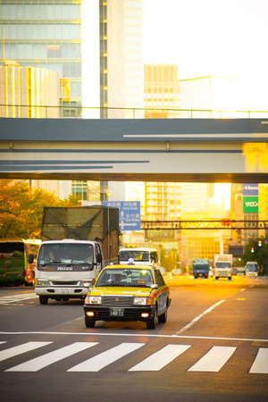 TOKYO, JAPAN - NOVEMBER 06, 2019: Japanese taxi on the street in Ginza, Tokyo, Japan.のeditorial素材
