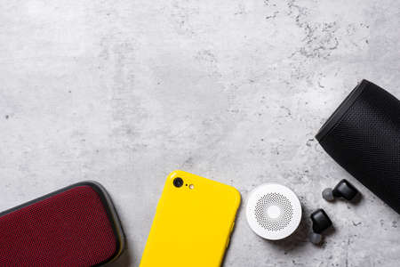 relaxing concept, close up wireless portable speaker for music listening.