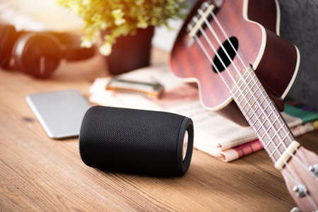 mini wireless portable speaker for music listening.の写真素材