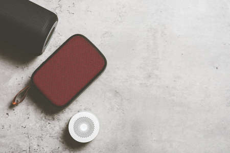 relaxing concept, close up wireless portable speaker for music listening.の写真素材