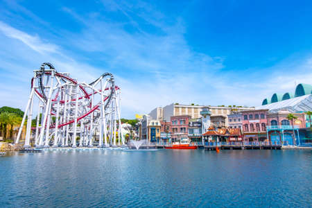 SINGAPORE - MAY 10, 2019: The Battlestar Galactica roller coaster in Universal Studios Singapore in Sentosa, Singapore.のeditorial素材
