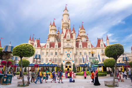 SINGAPORE - MAY 10, 2019: Far Far Away castle in Universal Studios Singapore Universal Studios Singapore is a theme park located on Sentosa Island, Singapore.のeditorial素材