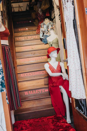 SINGAPORE - MAY 12, 2019: Decoration of store in Haji Lane in Singapore. Haji Lane is the famous boutique shopping lane in Singapore.のeditorial素材
