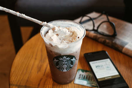 CHONBURI, THAILAND - JANUARY 23, 2020: A cup of Iced Signature Chocolate from Starbucks coffee shop....