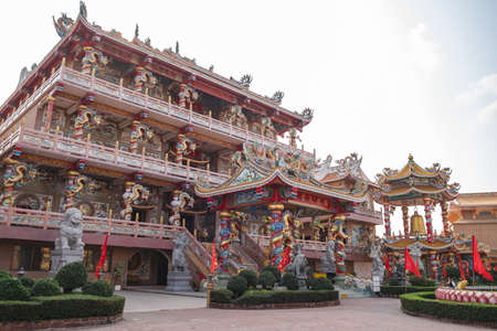 CHONBURI, THAILAND - 24 JANUARY, 2020: Wihan Thep Sathit Phra Ki Ti Chaloem temple or Naja shrine,...