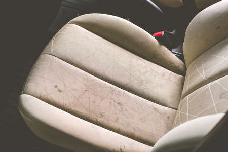 Close up stain on dirty car seat, car care conceptの写真素材