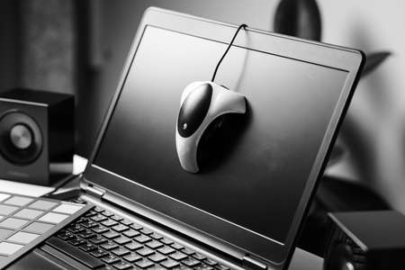 Monitor calibration by using external calibrator to ensure color is displayed correctly.の写真素材