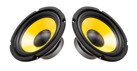 The black audio loudspeaker with yellow diaphragm. audio equipment concept.の写真素材