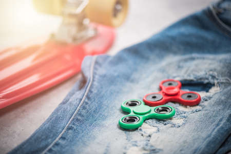 Plastic fidget spinner toy, stress and anxiety relieving toy.の写真素材