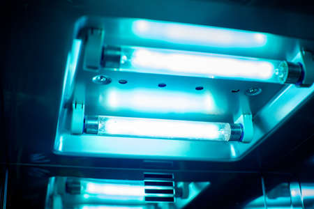 Close up the lamp of UV light sterilization. COVID-19 prevention concept.
