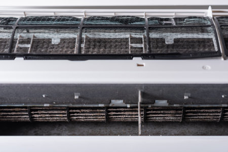 Close up dirty on air conditioner blower fan. Maintaining the air conditioner concept.の写真素材