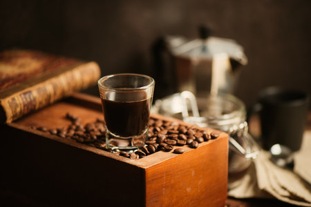 Brewing coffee with Moka pot. Moka pot is a coffee maker.の写真素材