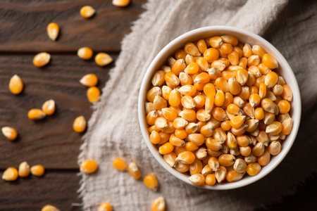 Popping corn kernels. Dried corn grains. Corn seeds.