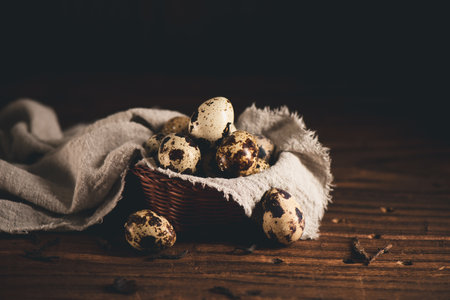 Close up fresh quail eggs, ingredient for cooking.の写真素材
