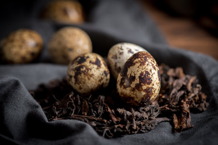 Close up fresh quail eggs, ingredient for cooking.