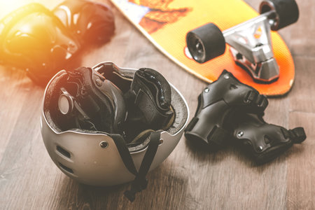 Protective gear, helmet, knee pad, elbow pad.の写真素材