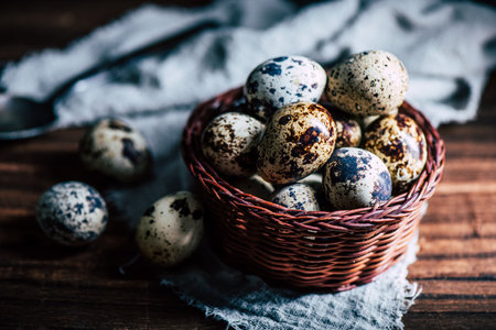 Close up fresh quail eggs, ingredient for cooking.の写真素材