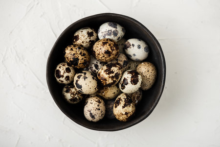 Close up fresh quail eggs, ingredient for cooking.の写真素材